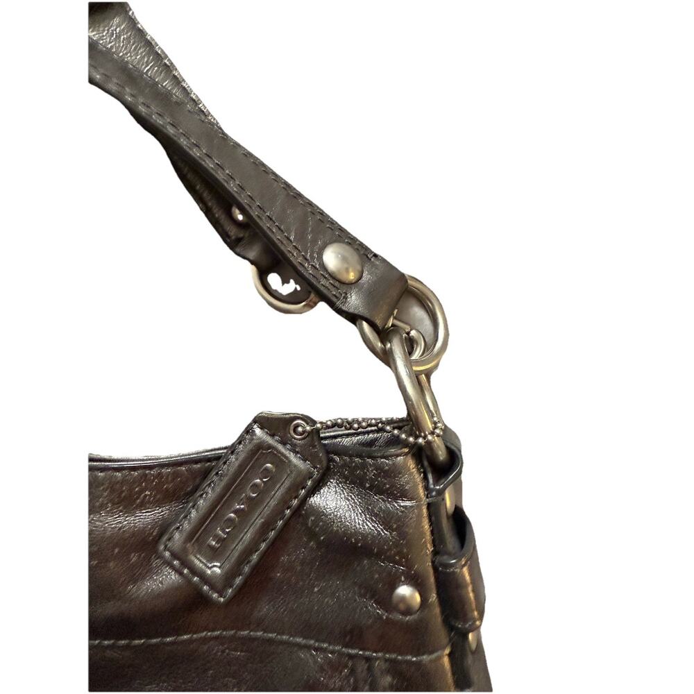 COACH ZOE LEATHER HAND SHOULDER BAG PURSE METALLIC SILVER GRAY DBL STRAP F14707